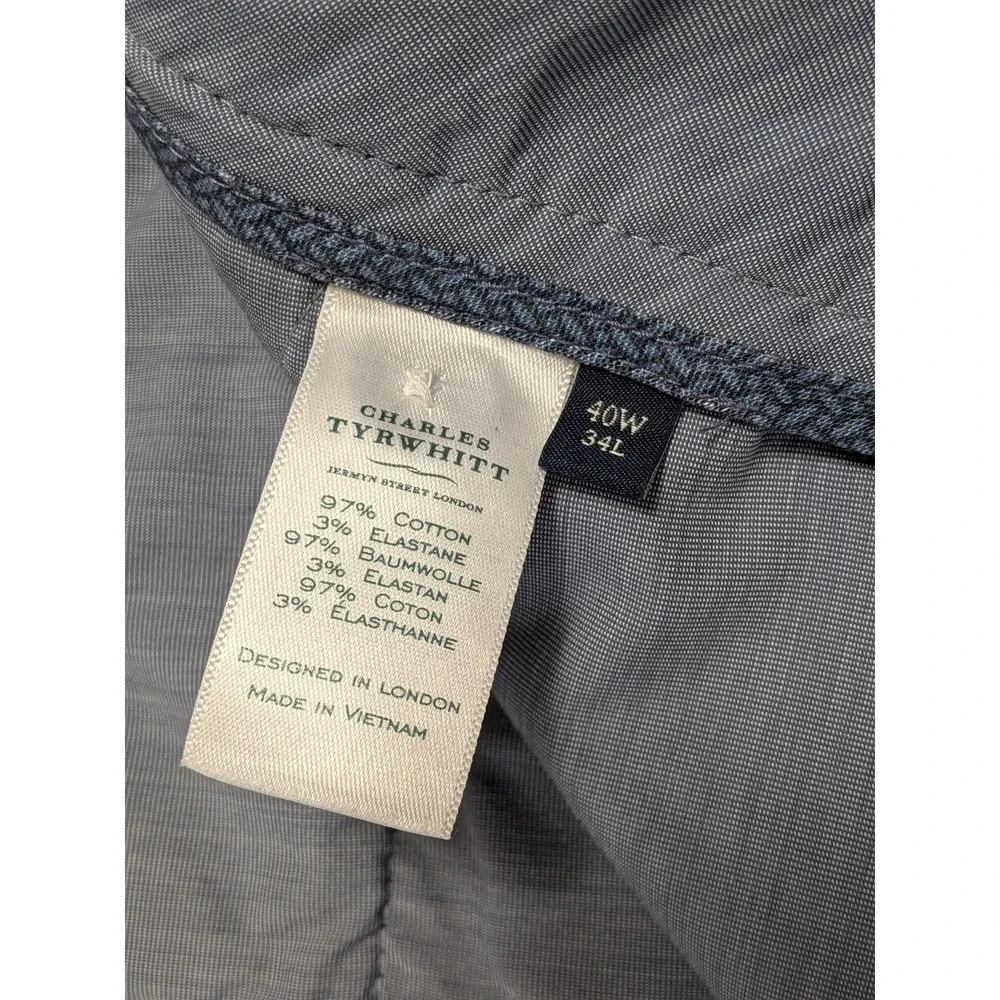 Charles Tyrwhitt Men's Gray Pants 40x34 Slim Fit Non-Iron Stretch Cotton Office